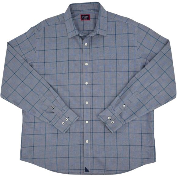 UNTUCKit Men's Ortman Wrinkle Free Relaxed Long Sleeve Shirt Gray/Blue Plaid XL - Picture 3 of 11